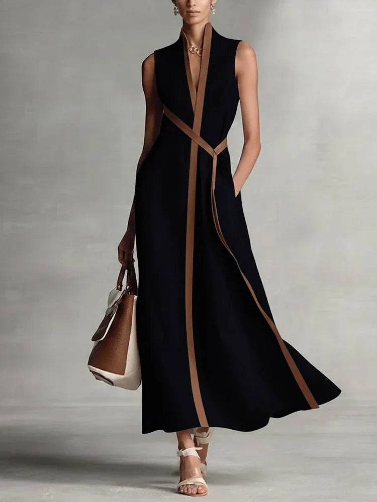 Women's Relaxed Fit High Neck Sleeveless Midi Dress in Black
