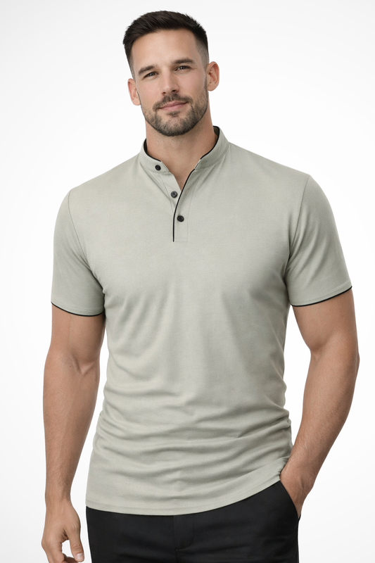 Men's Khaki Short Sleeve Polo Shirt in Light Grey