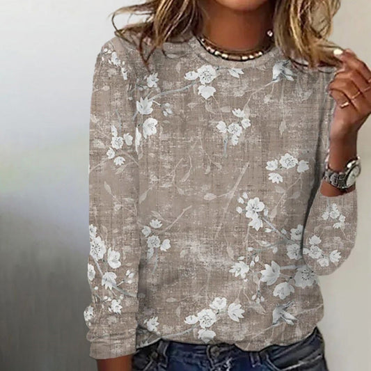 Women's Khaki Floral Long Sleeve T Shirt