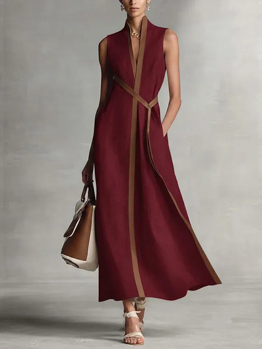Women's Relaxed Fit High Neck Sleeveless Midi Dress in Red