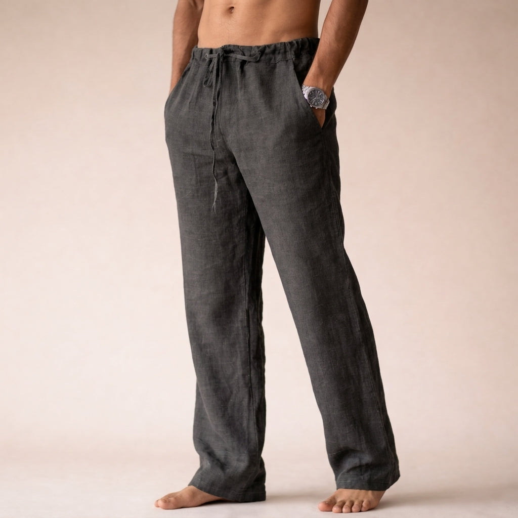 Men's Straight Leg Textured Tailored Trousers in Dark Gray