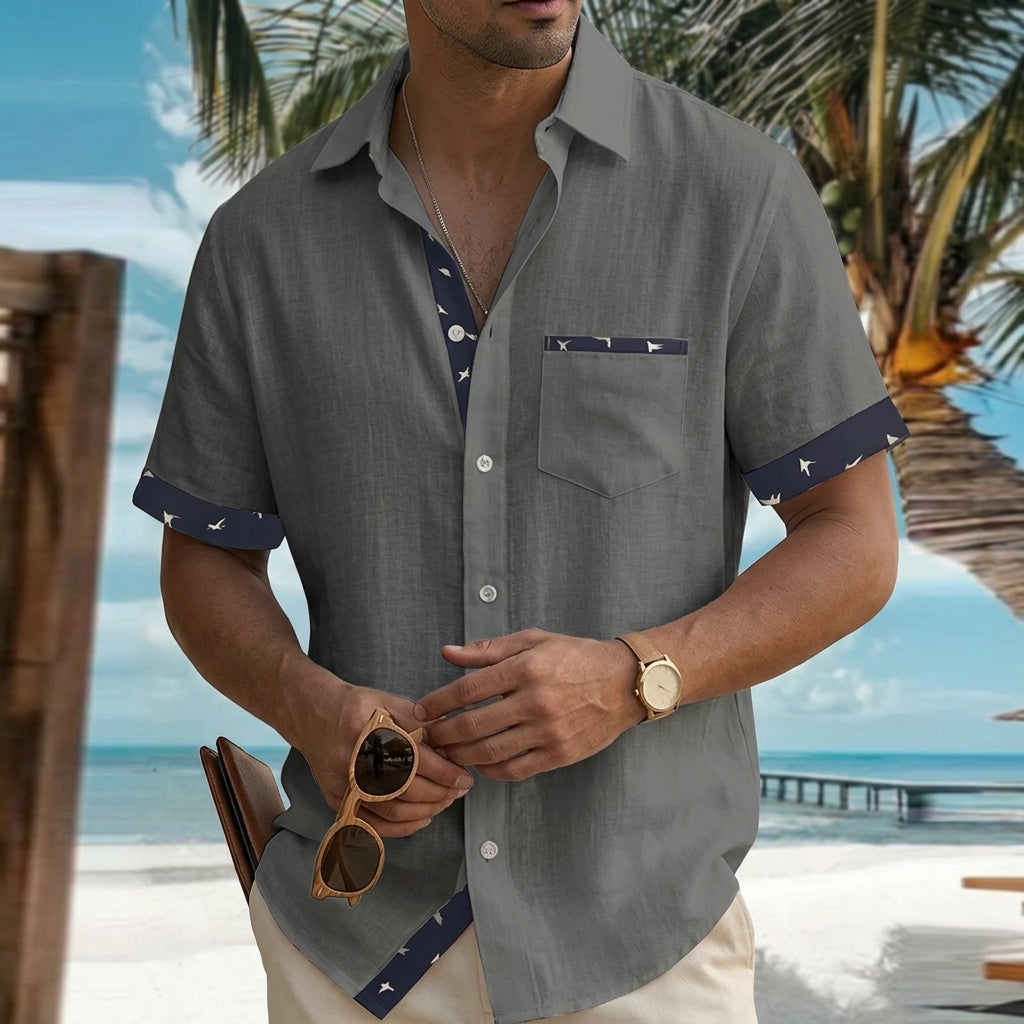 Men's Blue Short Sleeve Shirt in Dark Gray