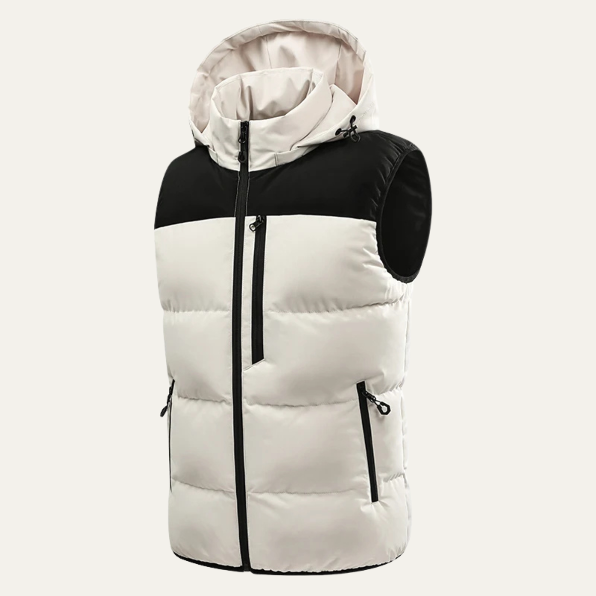 Men's Hooded Zip Up Patch Pocket Puffer Jacket in White