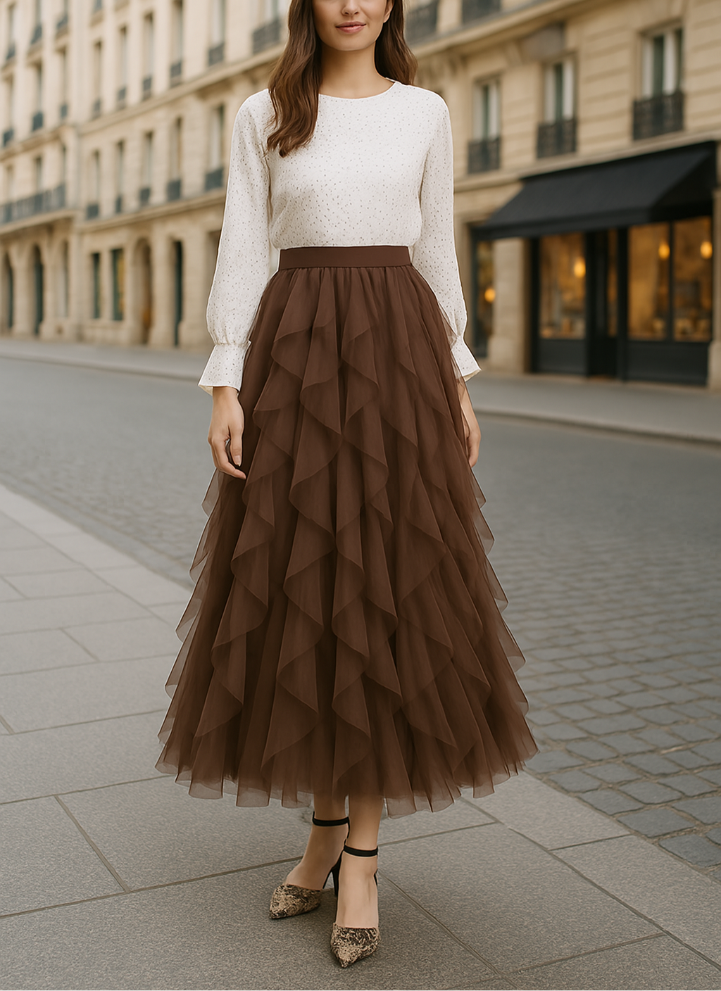 Women's Black Midi Dress in Brown