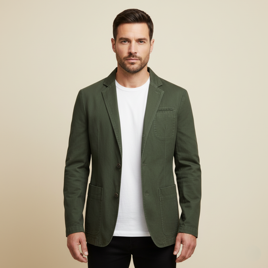 Men's Lightweight Notch Lapel Button Front Blazer in Army Green