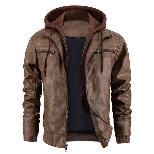 Men's Black Hooded Winter Coat in Dark Brown