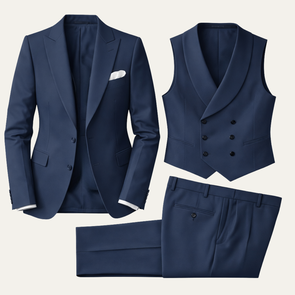 Men's Navy Blue Slim Fit Three Piece Suit