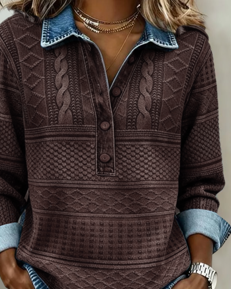 Women's Collared Button Neck Patterned Knitted Jumper view 9