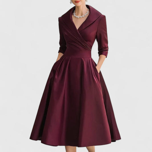 Women's Navy Midi Dress in Red