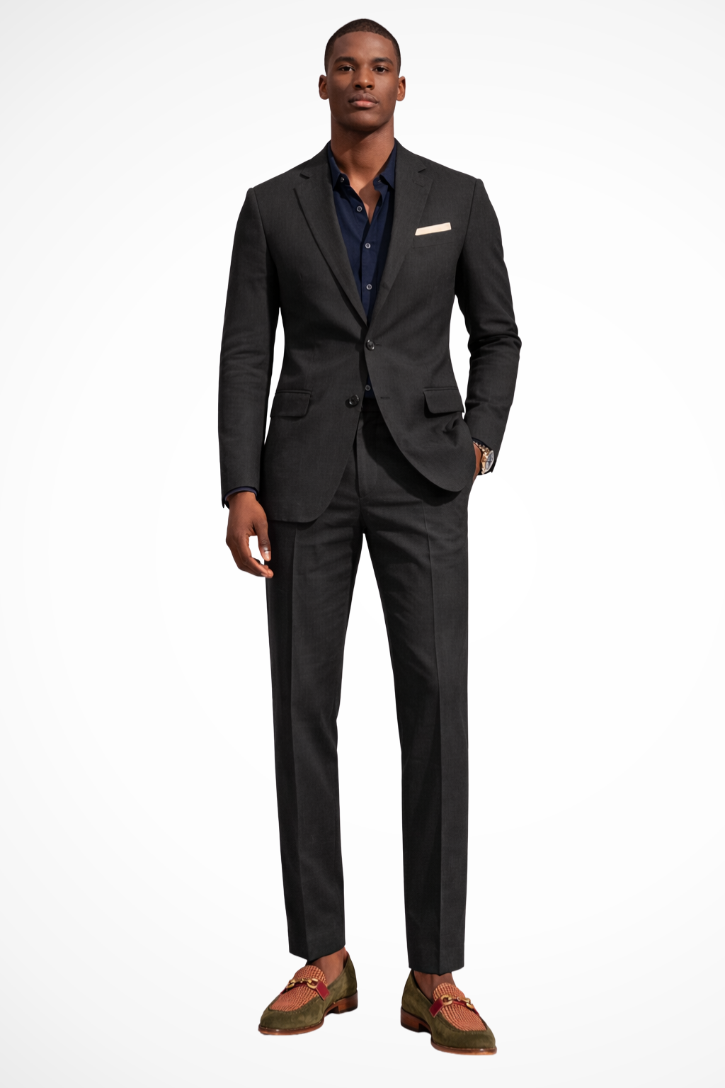 Men's Lapel Collar Single Breasted Button Front Three Piece Suit in Black