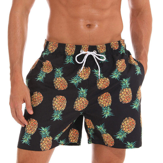 Men's Printed Drawstring Quick Dry Swim Shorts in Black