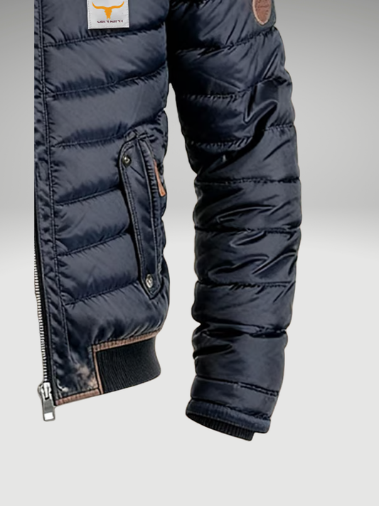 Men's High Neck Quilted Bomber Jacket With Pockets