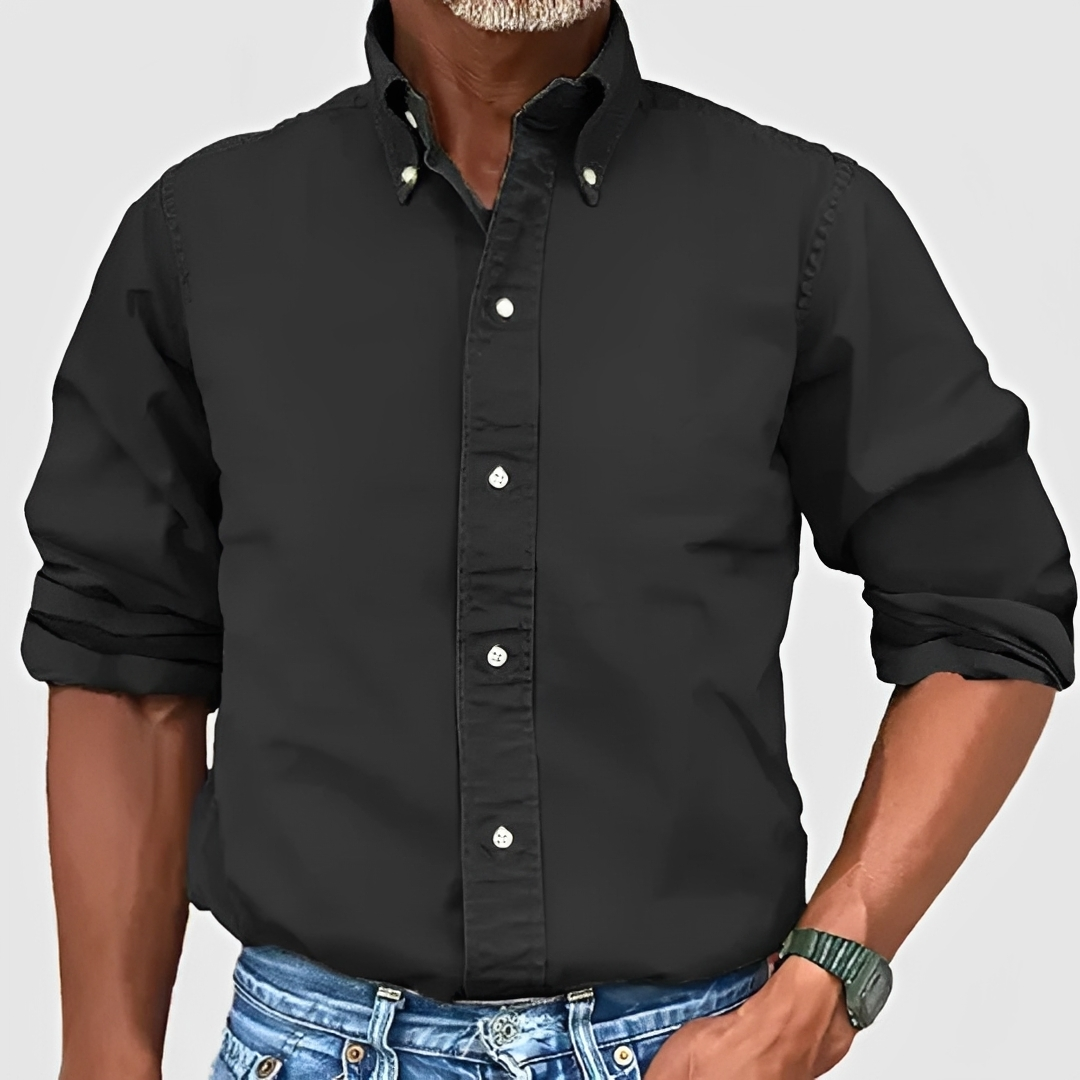 Men's Beige Long Sleeve Shirt in Black