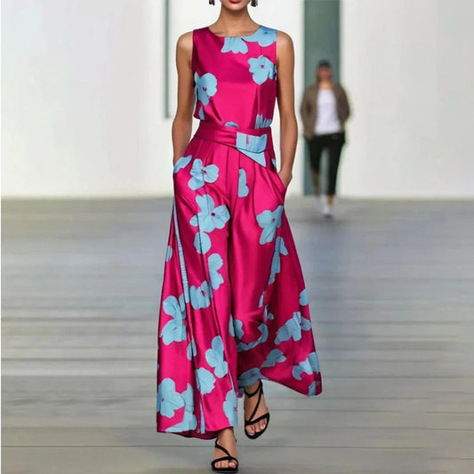 Women's Red Floral Sleeveless Maxi Dress in Red
