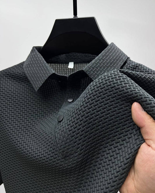 Men's White Short Sleeve Polo Shirt in Gray