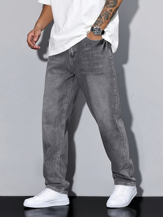 Men's Straight Leg Relaxed Fit Jeans in Grey