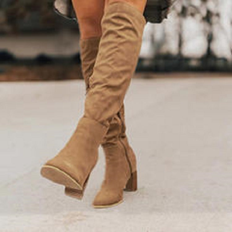 Women's Ruched Block Heel Knee High Boots view 3