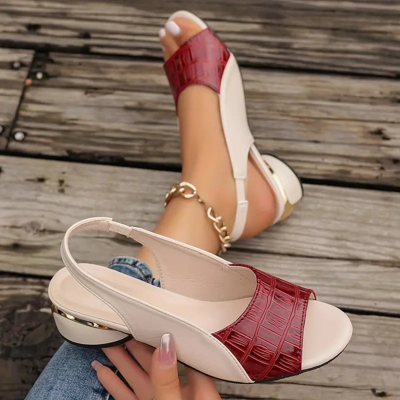 Women's Croc Effect Open Toe Slingback Wedge Sandals