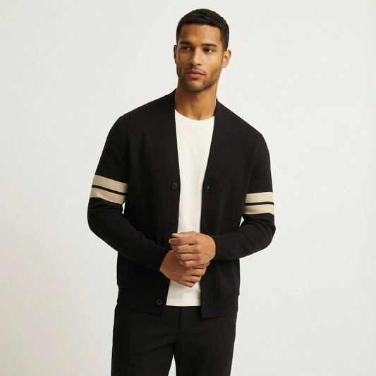 Men's Striped Cardigan in Black