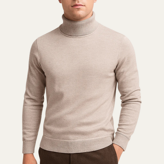 Men's Beige Roll Neck Jumper