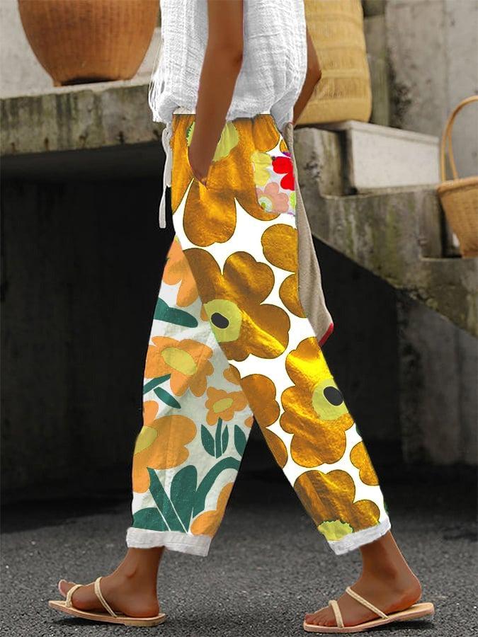 Women's Floral Comfort Trousers in Yellow