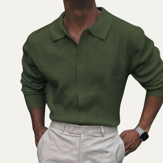 Men's Knitted Long Sleeve Button Front Polo Shirt view 2