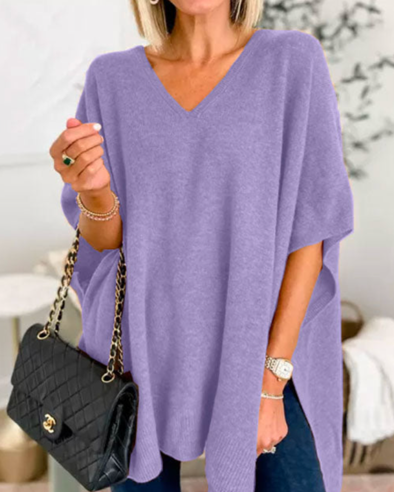 Women's Knitted Oversized V Neck Draped Jumper view 10