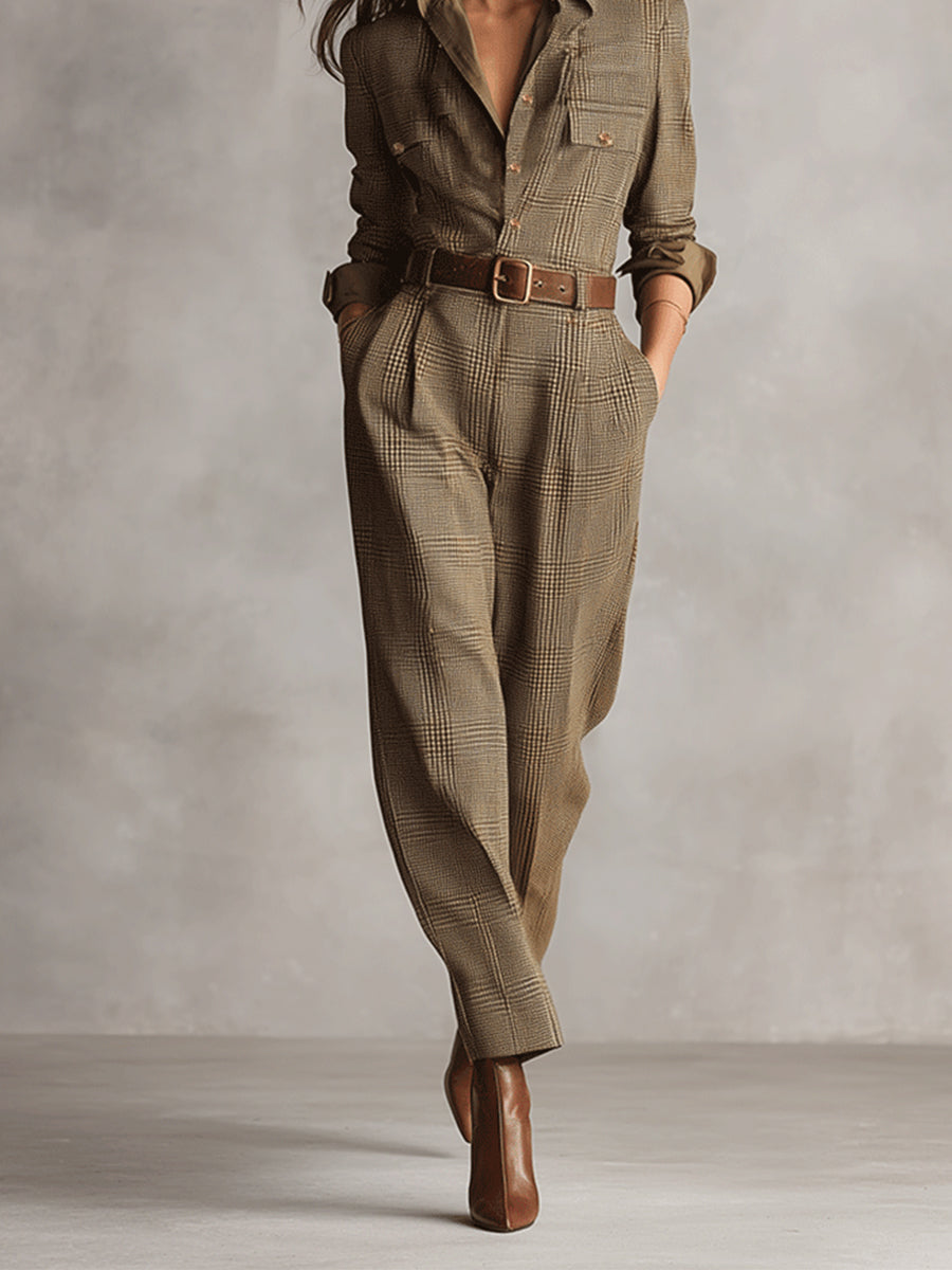 Women's Long Sleeve Brown Jumpsuit view 3