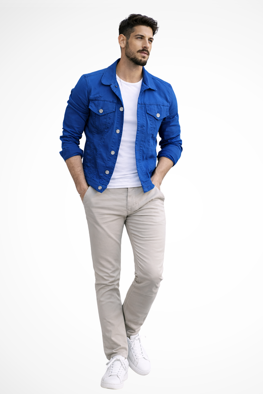 Men's Slim Fit Button Front Denim Jacket in Blue