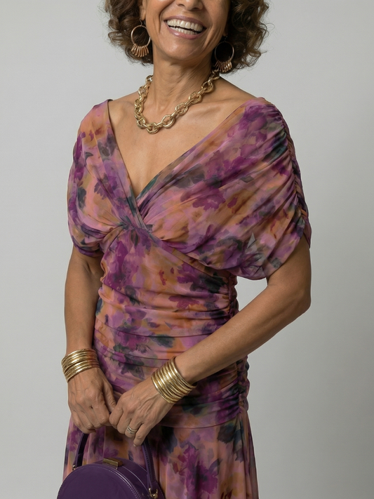 Women's Printed Cowl Neck Draped Maxi Dress view 2