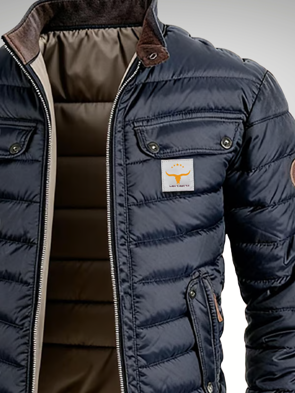 Men's High Neck Quilted Bomber Jacket With Pockets