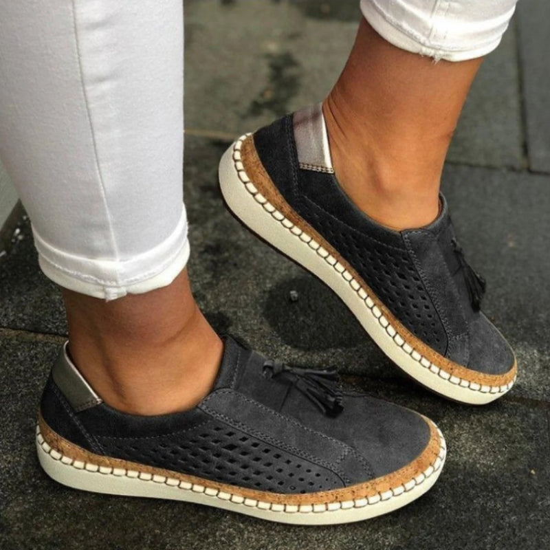 Women's Perforated Slip On Flat Shoes in Black