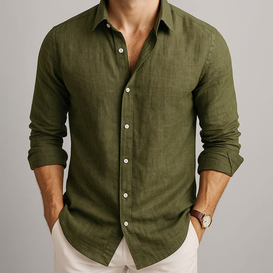 Men's Long Sleeve Button Front Polo Shirt in Green