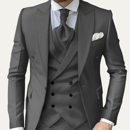 Men's Slim Fit Three Piece Suit in Dark Grey