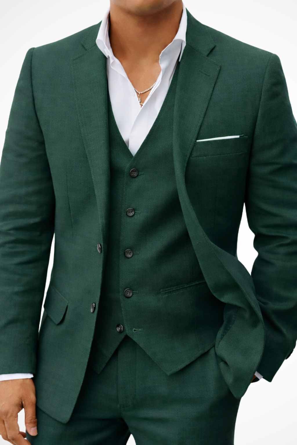 Men's Lapel Collar Button Front Patch Pocket Three Piece Suit