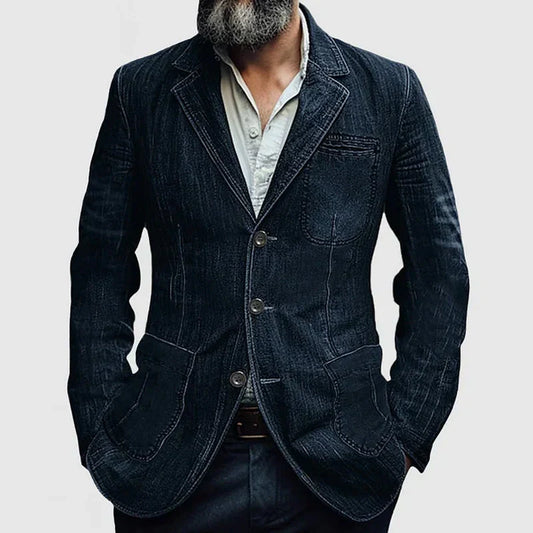 Men's Single Breasted Casual Blazer in Dark Blue
