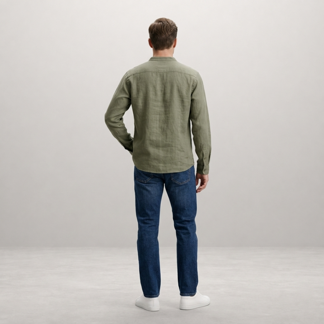 Men's Relaxed Fit Long Sleeve Lace Up Textured Shirt