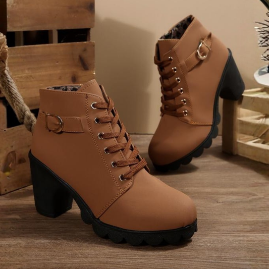 Women's Lace Up Buckle Chunky Heel Ankle Boots view 2