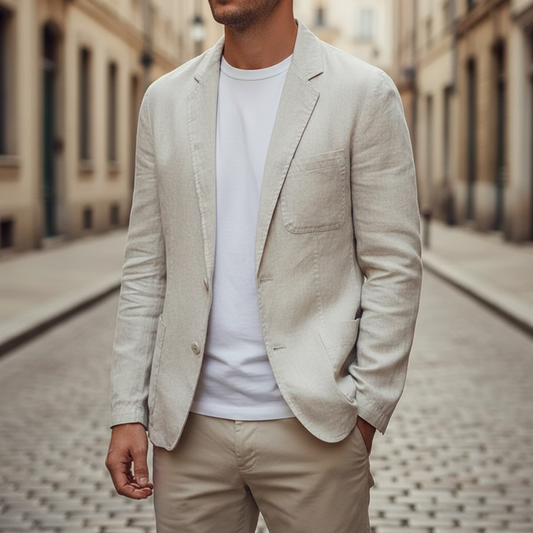 Men's Single Breasted Lightweight Blazer in Beige