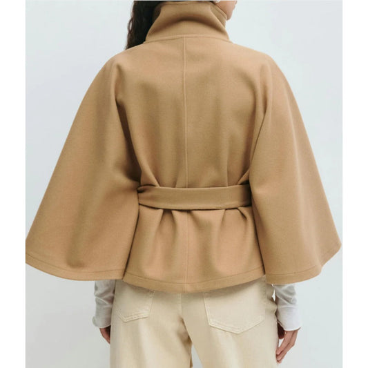 Women's Stand Collar Belted Cape Overcoat view 2