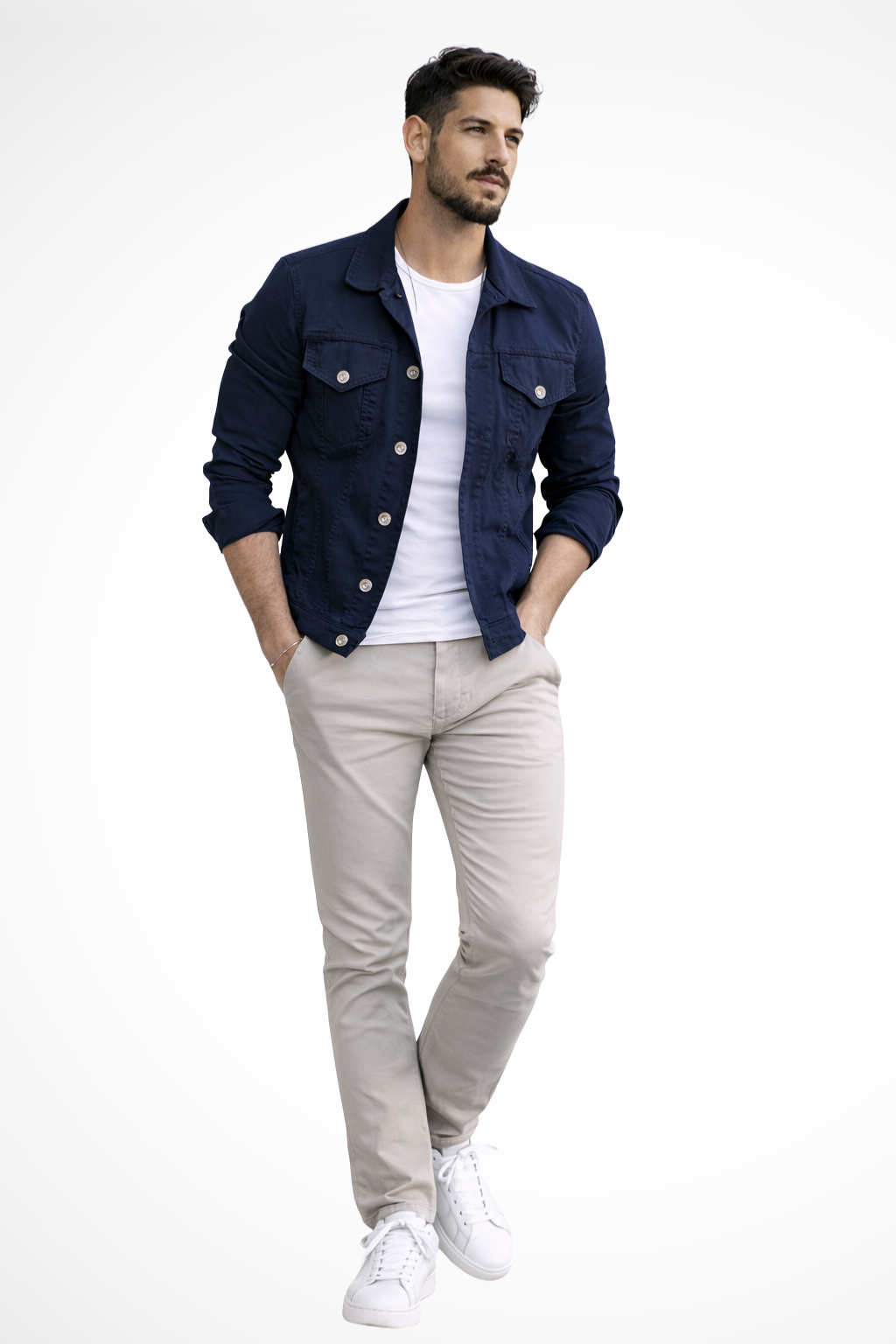 Men's Slim Fit Button Front Denim Jacket in Navy Blue