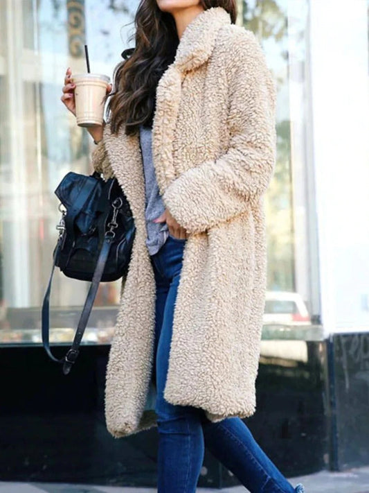 Women's Longline Lapel Collar Teddy Coat view 2