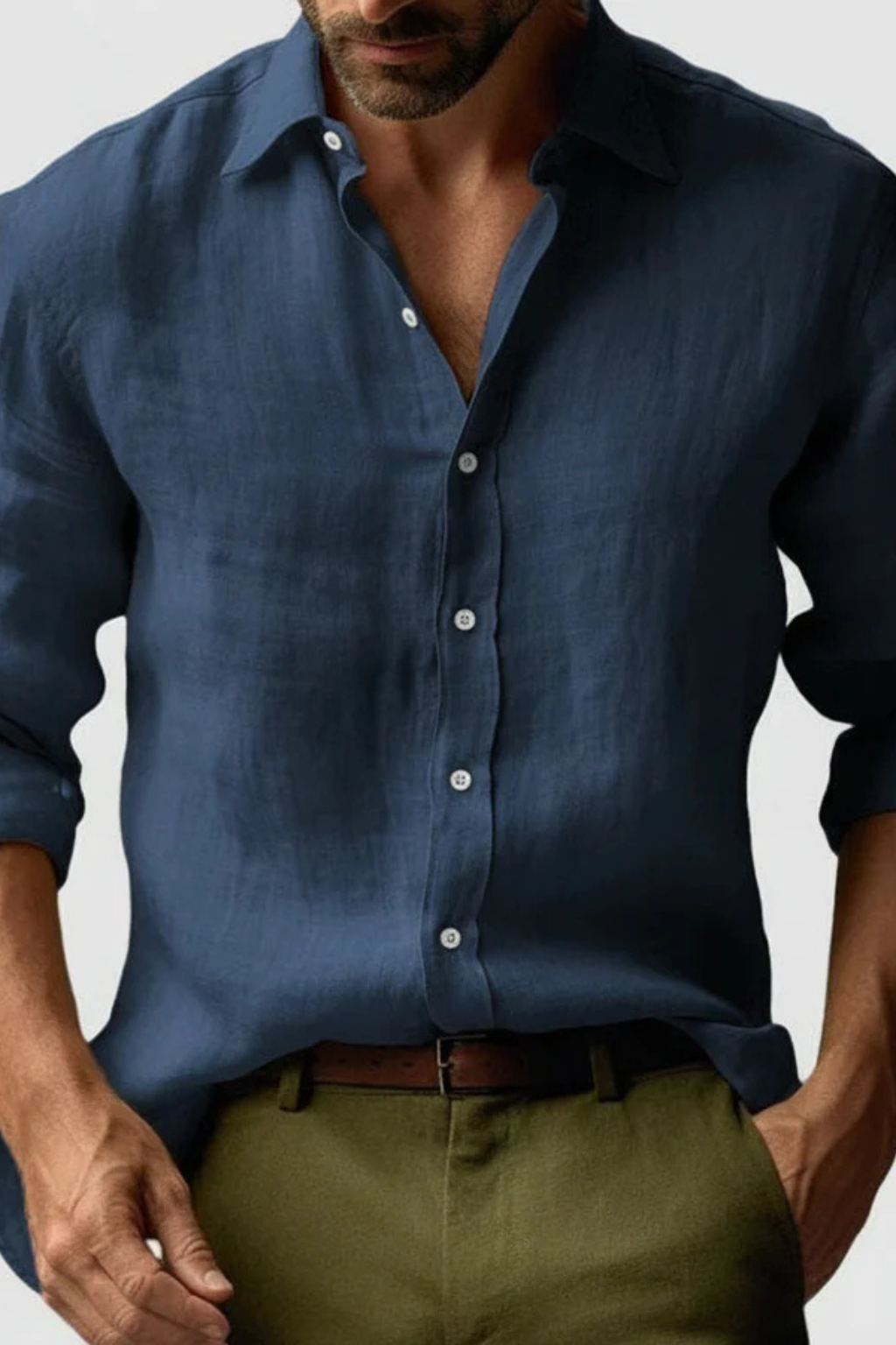 Men's Light Blue Button Front Casual Shirt