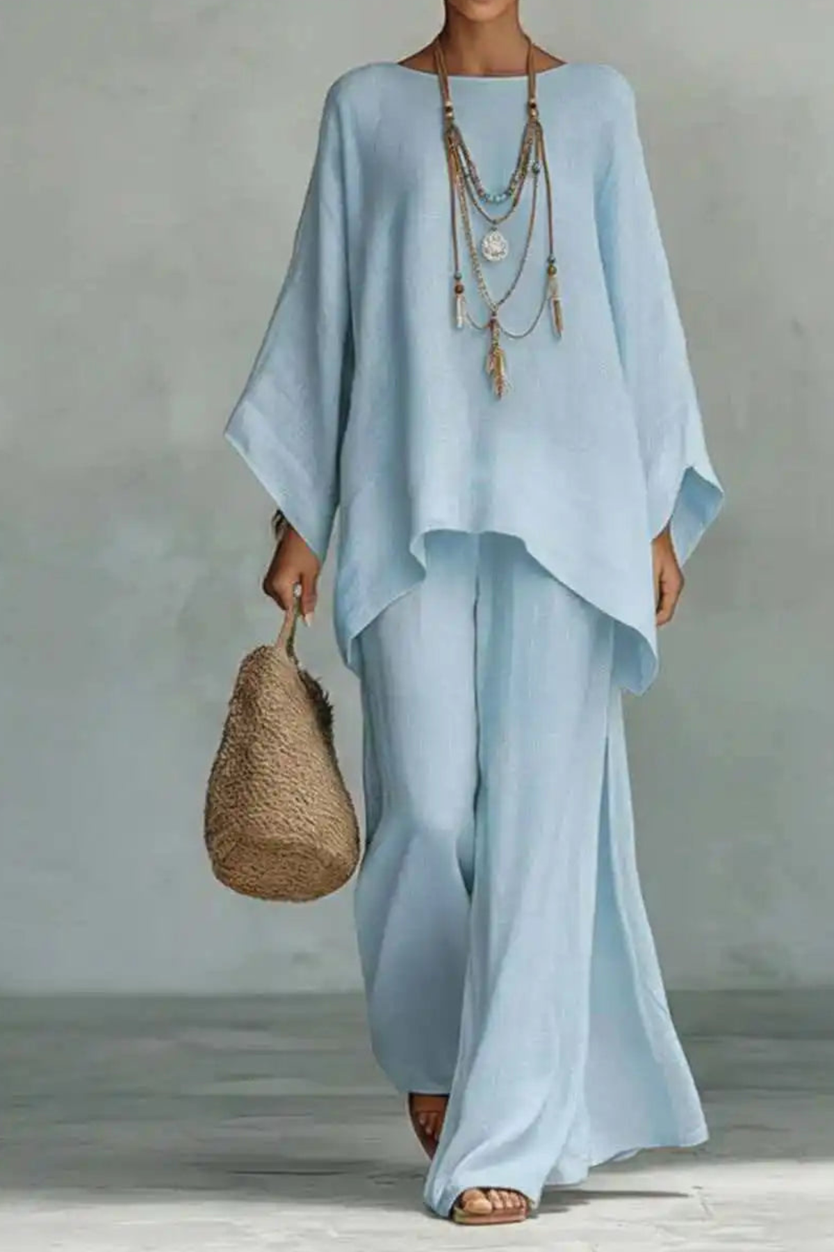 Women's Sleeveless Two Piece Set in Light Blue