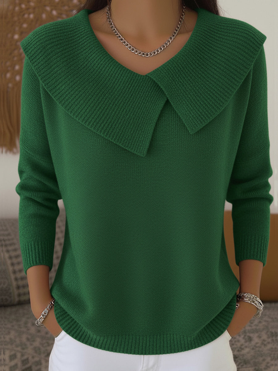 Women's Oversized Collar V Neck Knitted Jumper view 3