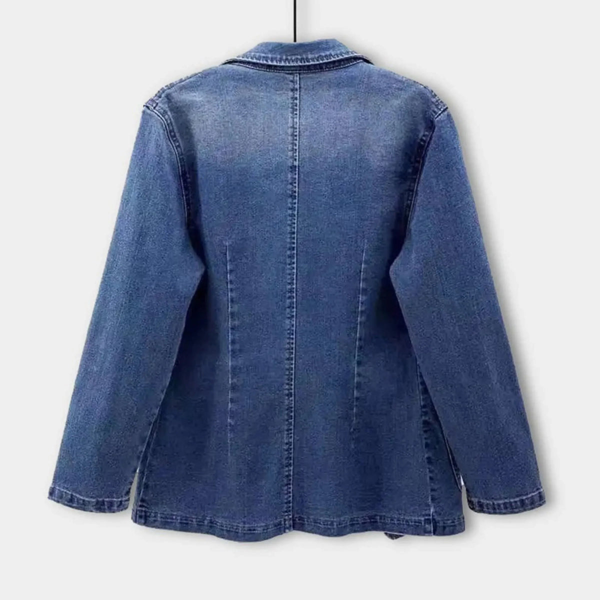 Women's Lapel Collar Blue Bomber Jacket view 7