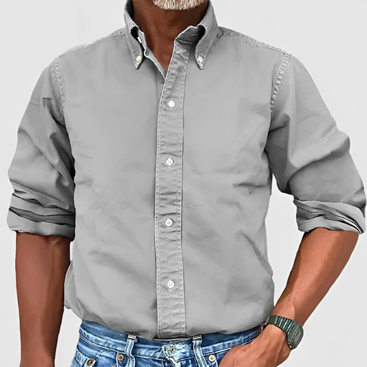 Men's Beige Long Sleeve Shirt in Gray