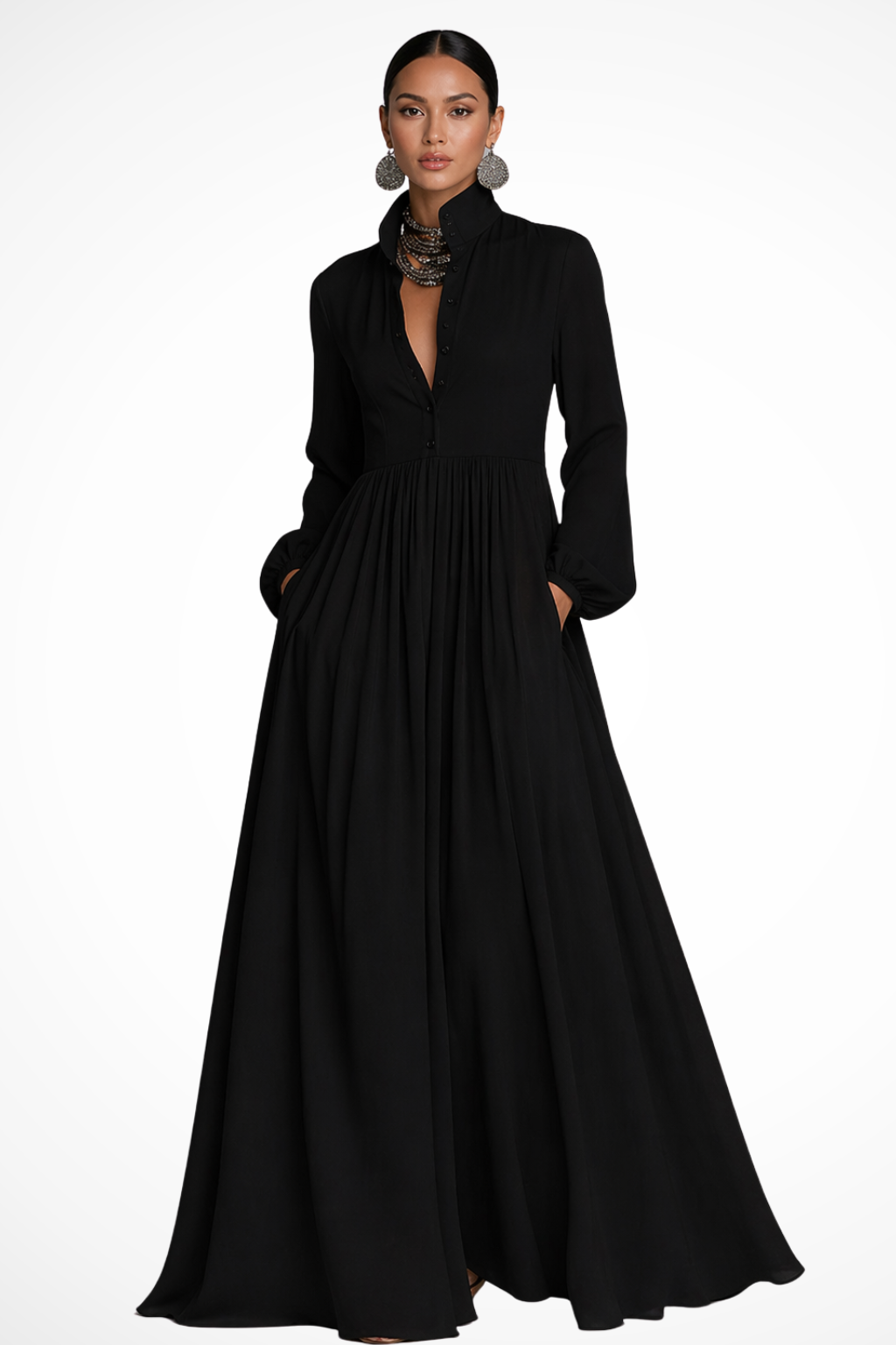 Women's Long Sleeve Patch Pocket Maxi Dress view 8