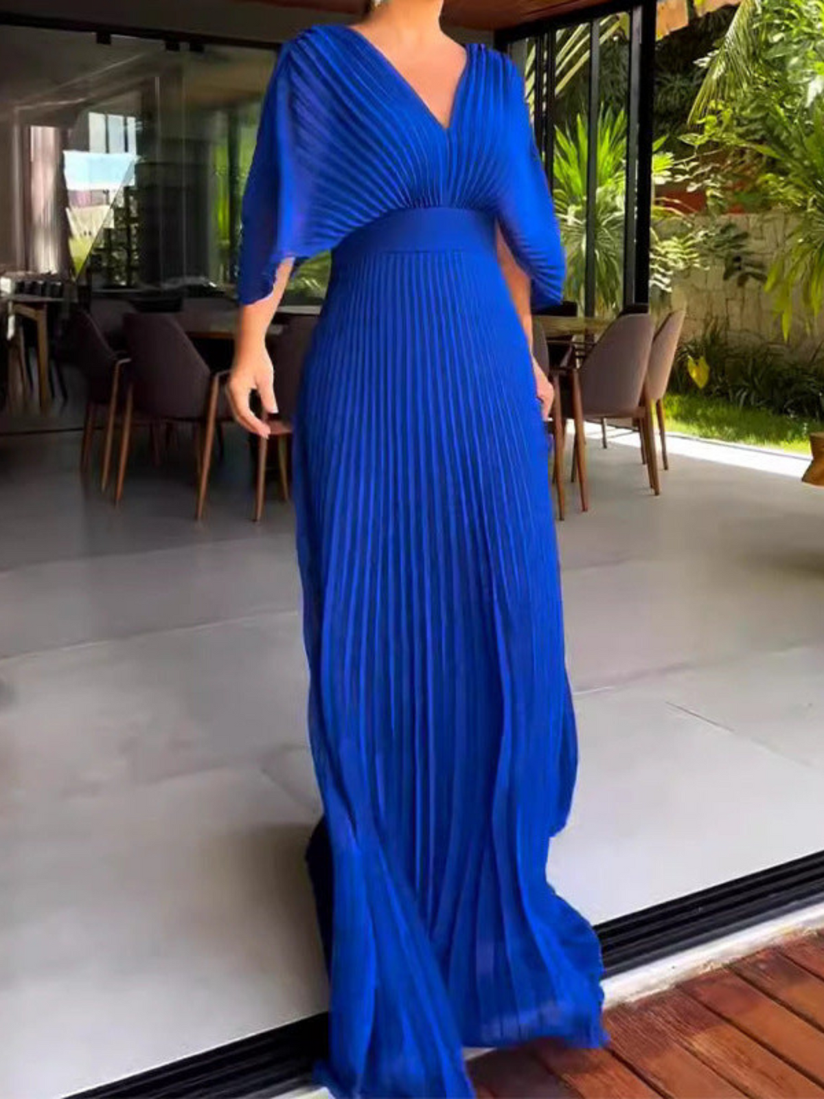 Women's Light Blue Pleated Maxi Dress