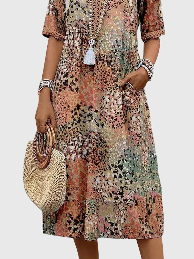 Women's Beige Floral Midi Dress